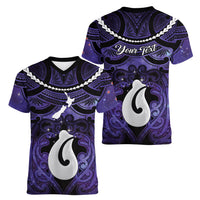 Personalised Maori Matariki Hei Matau Waiporoporo Women V-Neck T-Shirt Maori Kowhaiwhai Pattern Galaxy LT01 - Polynesian Pride