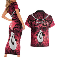 Personalised Maori Matariki Hei Matau Whero Couples Matching Short Sleeve Bodycon Dress and Hawaiian Shirt Maori Kowhaiwhai Pattern Galaxy LT01 - Polynesian Pride