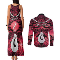 Personalised Maori Matariki Hei Matau Whero Couples Matching Tank Maxi Dress and Long Sleeve Button Shirt Maori Kowhaiwhai Pattern Galaxy LT01 - Polynesian Pride