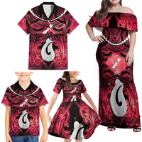 Personalised Maori Matariki Hei Matau Whero Family Matching Off Shoulder Maxi Dress and Hawaiian Shirt Maori Kowhaiwhai Pattern Galaxy LT01 - Polynesian Pride
