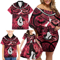 Personalised Maori Matariki Hei Matau Whero Family Matching Off Shoulder Short Dress and Hawaiian Shirt Maori Kowhaiwhai Pattern Galaxy LT01 - Polynesian Pride