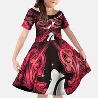 Personalised Maori Matariki Hei Matau Whero Kid Short Sleeve Dress Maori Kowhaiwhai Pattern Galaxy