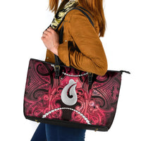 Maori Matariki Hei Matau Whero Leather Tote Bag Maori Kowhaiwhai Pattern Galaxy