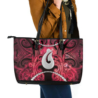 Maori Matariki Hei Matau Whero Leather Tote Bag Maori Kowhaiwhai Pattern Galaxy