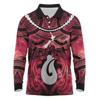 Personalised Maori Matariki Hei Matau Whero Long Sleeve Polo Shirt Maori Kowhaiwhai Pattern Galaxy