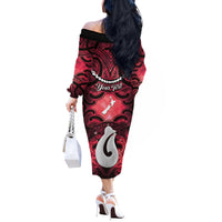 Personalised Maori Matariki Hei Matau Whero Off The Shoulder Long Sleeve Dress Maori Kowhaiwhai Pattern Galaxy LT01 - Polynesian Pride