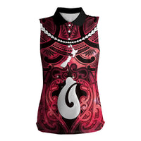 Personalised Maori Matariki Hei Matau Whero Women Sleeveless Polo Shirt Maori Kowhaiwhai Pattern Galaxy LT01 Female Red - Polynesian Pride
