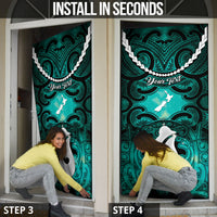 Personalised Maori Matariki Hei Matau Turquoise Door Cover Maori Kowhaiwhai Pattern Galaxy