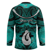 Personalised Maori Matariki Hei Matau Turquoise Hockey Jersey Maori Kowhaiwhai Pattern Galaxy