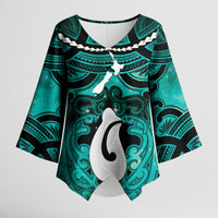 Personalised Maori Matariki Hei Matau Turquoise Kimono Sleeve Blouse Maori Kowhaiwhai Pattern Galaxy