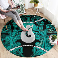 Maori Matariki Hei Matau Turquoise Round Carpet Maori Kowhaiwhai Pattern Galaxy