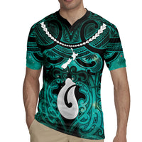 Personalised Maori Matariki Hei Matau Turquoise Rugby Jersey Maori Kowhaiwhai Pattern Galaxy