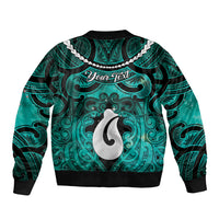Personalised Maori Matariki Hei Matau Turquoise Sleeve Zip Bomber Jacket Maori Kowhaiwhai Pattern Galaxy