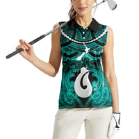 Personalised Maori Matariki Hei Matau Turquoise Women Sleeveless Polo Shirt Maori Kowhaiwhai Pattern Galaxy LT01 - Polynesian Pride
