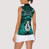 Personalised Maori Matariki Hei Matau Turquoise Women Sleeveless Polo Shirt Maori Kowhaiwhai Pattern Galaxy LT01 - Polynesian Pride