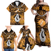 Personalised Maori Matariki Hei Matau Kowhai Family Matching Off Shoulder Maxi Dress and Hawaiian Shirt Maori Kowhaiwhai Pattern Galaxy LT01 - Polynesian Pride