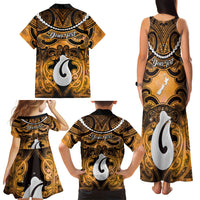 Personalised Maori Matariki Hei Matau Kowhai Family Matching Tank Maxi Dress and Hawaiian Shirt Maori Kowhaiwhai Pattern Galaxy LT01 - Polynesian Pride