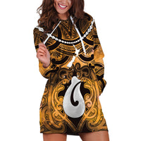 Personalised Maori Matariki Hei Matau Kowhai Hoodie Dress Maori Kowhaiwhai Pattern Galaxy LT01 Yellow - Polynesian Pride