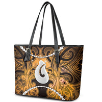 Maori Matariki Hei Matau Kowhai Leather Tote Bag Maori Kowhaiwhai Pattern Galaxy