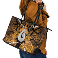 Maori Matariki Hei Matau Kowhai Leather Tote Bag Maori Kowhaiwhai Pattern Galaxy