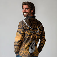 Personalised Maori Matariki Hei Matau Kowhai Long Sleeve Polo Shirt Maori Kowhaiwhai Pattern Galaxy