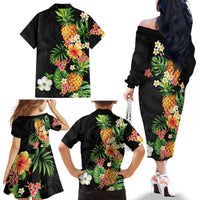 Hawaii Pineapple Tropical Family Matching Off The Shoulder Long Sleeve Dress and Hawaiian Shirt Colorful Hibiscus Plumeria LT01 - Polynesian Pride