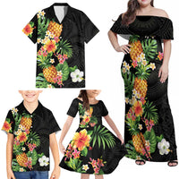 Hawaii Pineapple Tropical Family Matching Off Shoulder Maxi Dress and Hawaiian Shirt Colorful Hibiscus Plumeria LT01 - Polynesian Pride