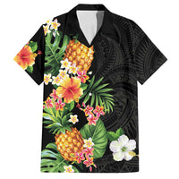 Hawaii Pineapple Tropical Family Matching Off Shoulder Maxi Dress and Hawaiian Shirt Colorful Hibiscus Plumeria LT01 Dad's Shirt - Short Sleeve Black - Polynesian Pride