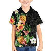 Hawaii Pineapple Tropical Family Matching Puletasi and Hawaiian Shirt Colorful Hibiscus Plumeria LT01 Son's Shirt Black - Polynesian Pride