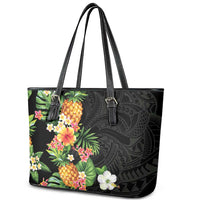 Hawaii Pineapple Tropical Leather Tote Bag Colorful Hibiscus Plumeria