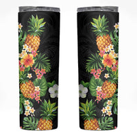 Hawaii Pineapple Tropical Skinny Tumbler Colorful Hibiscus Plumeria LT01 Black - Polynesian Pride
