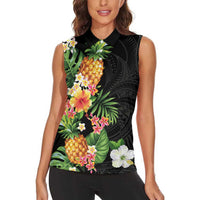 Hawaii Pineapple Tropical Women Sleeveless Polo Shirt Colorful Hibiscus Plumeria LT01 - Polynesian Pride