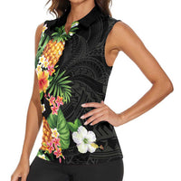 Hawaii Pineapple Tropical Women Sleeveless Polo Shirt Colorful Hibiscus Plumeria LT01 - Polynesian Pride