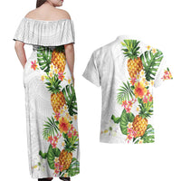 Hawaii Pineapple Tropical Couples Matching Off Shoulder Maxi Dress and Hawaiian Shirt Luminous Hibiscus Plumeria LT01 - Polynesian Pride