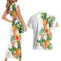 Hawaii Pineapple Tropical Couples Matching Short Sleeve Bodycon Dress and Hawaiian Shirt Luminous Hibiscus Plumeria LT01 - Polynesian Pride