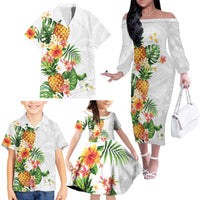 Hawaii Pineapple Tropical Family Matching Off The Shoulder Long Sleeve Dress and Hawaiian Shirt Luminous Hibiscus Plumeria LT01 - Polynesian Pride