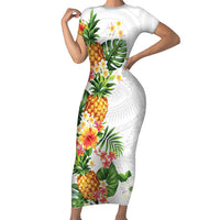 Hawaii Pineapple Tropical Family Matching Short Sleeve Bodycon Dress and Hawaiian Shirt Luminous Hibiscus Plumeria
