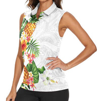 Hawaii Pineapple Tropical Women Sleeveless Polo Shirt Luminous Hibiscus Plumeria LT01 - Polynesian Pride