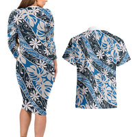Ninamu Tahiti Tiare Monstera Couples Matching Long Sleeve Bodycon Dress and Hawaiian Shirt Polynesian Pattern Curve Style LT01 - Polynesian Pride