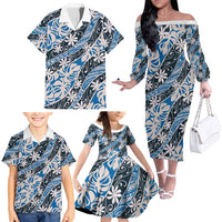 Ninamu Tahiti Tiare Monstera Family Matching Off The Shoulder Long Sleeve Dress and Hawaiian Shirt Polynesian Pattern Curve Style LT01 - Polynesian Pride