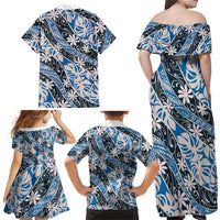 Ninamu Tahiti Tiare Monstera Family Matching Off Shoulder Maxi Dress and Hawaiian Shirt Polynesian Pattern Curve Style LT01 - Polynesian Pride