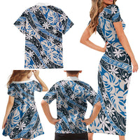 Ninamu Tahiti Tiare Monstera Family Matching Short Sleeve Bodycon Dress and Hawaiian Shirt Polynesian Pattern Curve Style LT01 - Polynesian Pride