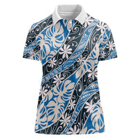 Ninamu Tahiti Tiare Monstera Women Polo Shirt Polynesian Pattern Curve Style - Polynesian Pride