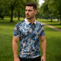 Ninamu Tahiti Tiare Monstera Zipper Polo Shirt Polynesian Pattern Curve Style - Polynesian Pride