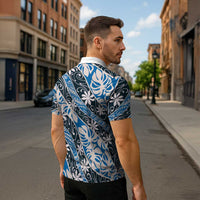 Ninamu Tahiti Tiare Monstera Zipper Polo Shirt Polynesian Pattern Curve Style - Polynesian Pride