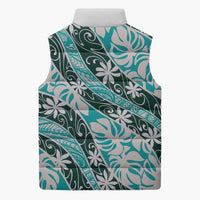 Cyan Tahiti Tiare Monstera Sleeveless Puffer Jacket Polynesian Pattern Curve Style LT01 - Polynesian Pride