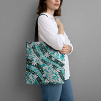 Cyan Tahiti Tiare Monstera Tote Bag Polynesian Pattern Curve Style LT01 - Polynesian Pride