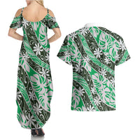 Matie Tahiti Tiare Monstera Couples Matching Summer Maxi Dress and Hawaiian Shirt Polynesian Pattern Curve Style LT01 - Polynesian Pride