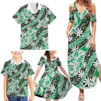 Matie Tahiti Tiare Monstera Family Matching Summer Maxi Dress and Hawaiian Shirt Polynesian Pattern Curve Style LT01 - Polynesian Pride