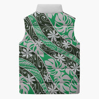 Matie Tahiti Tiare Monstera Sleeveless Puffer Jacket Polynesian Pattern Curve Style LT01 - Polynesian Pride
